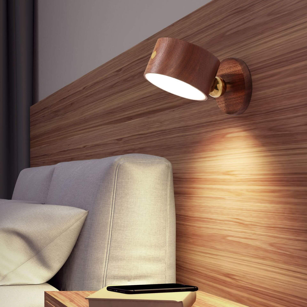 Houten wandlamp USB oplaadbaar magnetisch touchbediening dimbaar LED nachtlampje modern sfeervol design | Sulvida