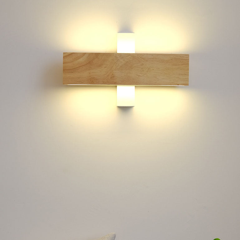 Houten wandlamp rechthoekig draaibaar met LED verlichting voor slaapkamer woonkamer gang modern design 22-52 cm | Sulvida