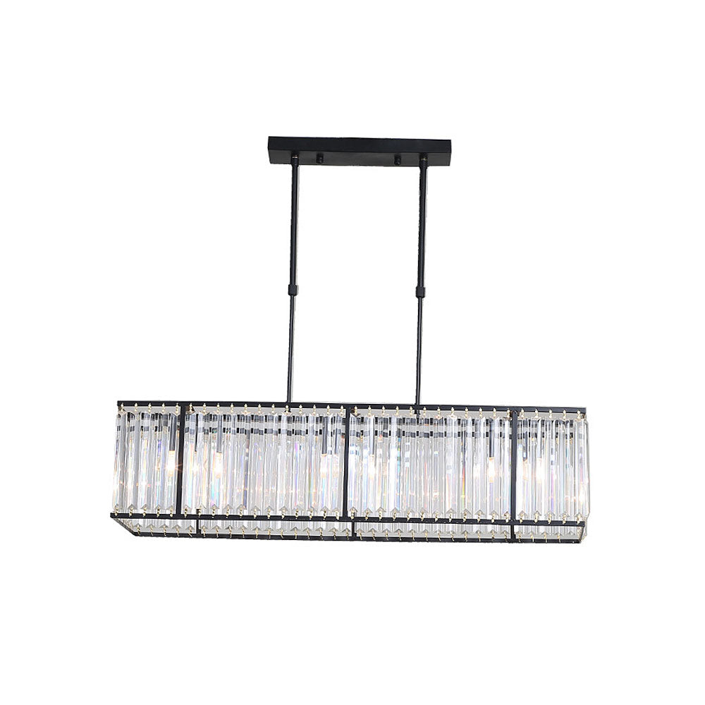 Kristallen Kroonluchter Rechthoekig met E14 Fitting Zwart Goud Eetkamer Keukeneiland Hanglamp Modern | Sulvida