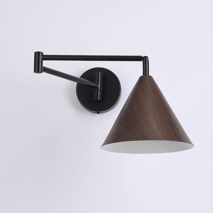 Verstelbare wandlamp met houtkleur metalen kap Scandinavisch design slaapkamer woonkamer modern leeslamp | Sulvida