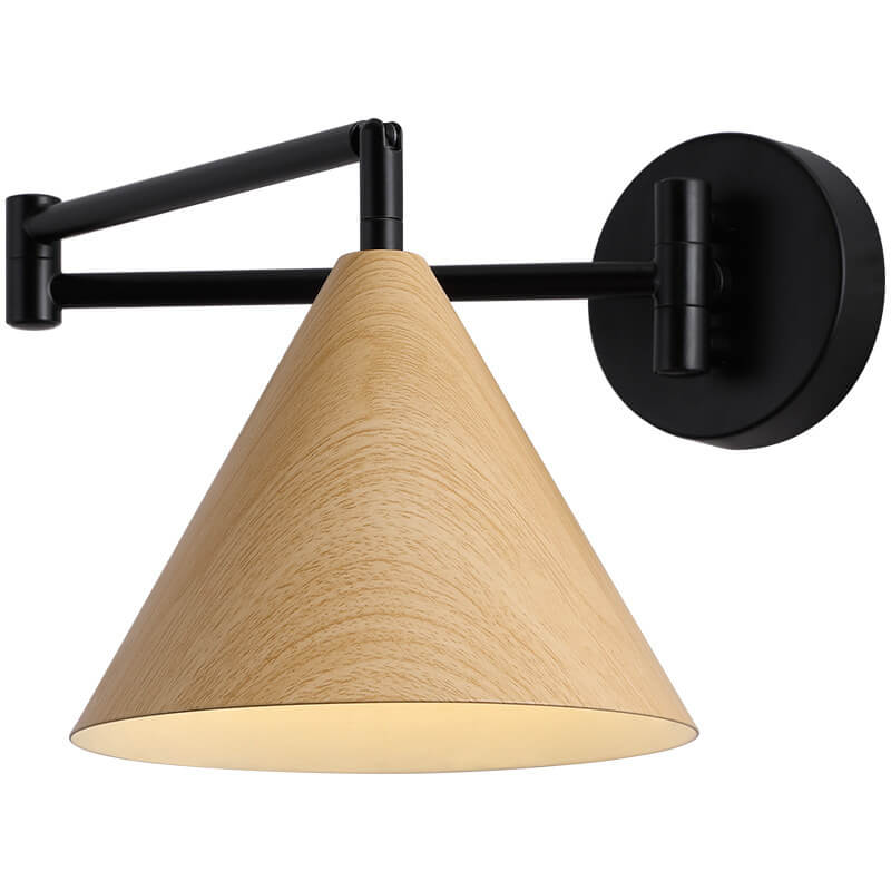 Verstelbare wandlamp met houtkleur metalen kap Scandinavisch design slaapkamer woonkamer modern leeslamp | Sulvida