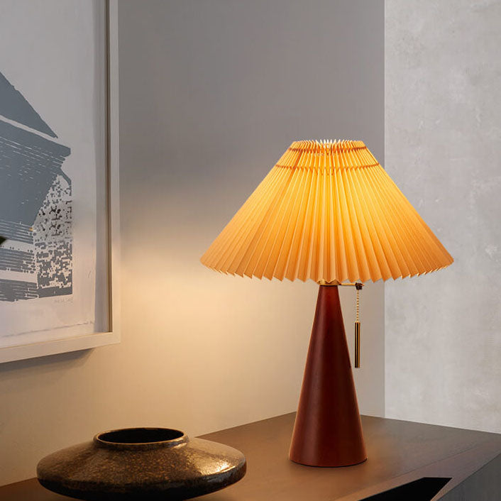 Japanse Tafellamp Hout met Plissékap Vintage LED E26 35×48cm Sfeerlicht Woonkamer Slaapkamer Nachtkastje | Sulvida