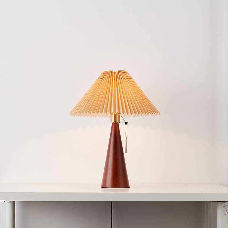 Japanse Tafellamp Hout met Plissékap Vintage LED E26 35×48cm Sfeerlicht Woonkamer Slaapkamer Nachtkastje | Sulvida