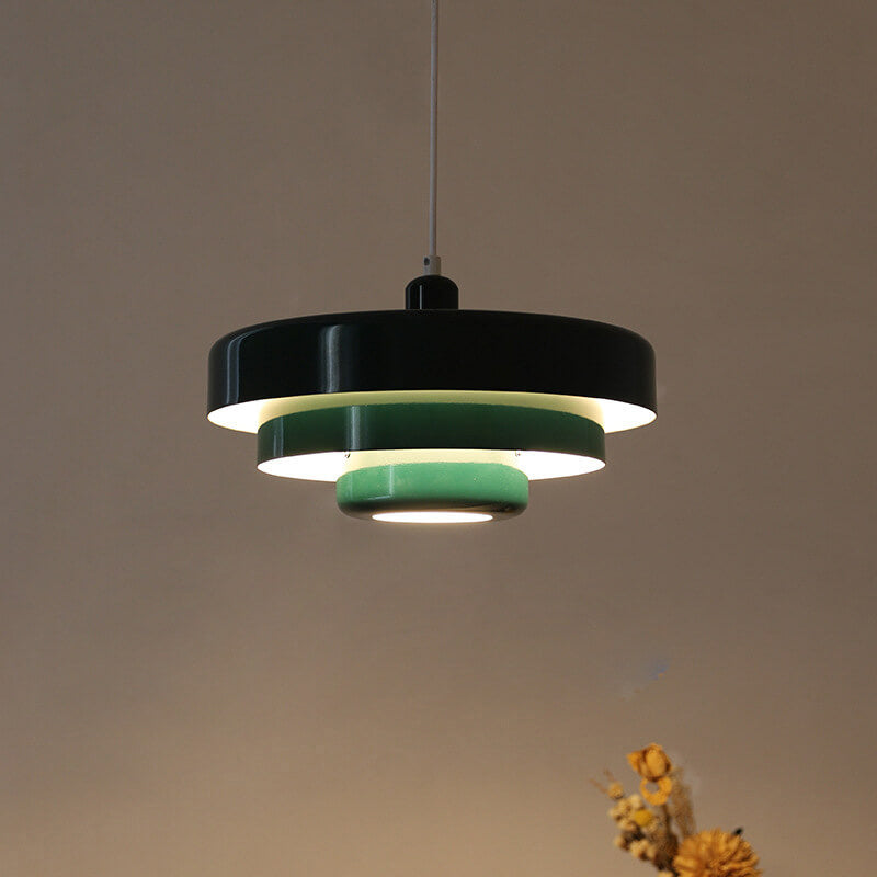Metalen hanglamp meerlaags rond vintage design oranje groen wit voor woonkamer eetkamer hal slaapkamer | Sulvida