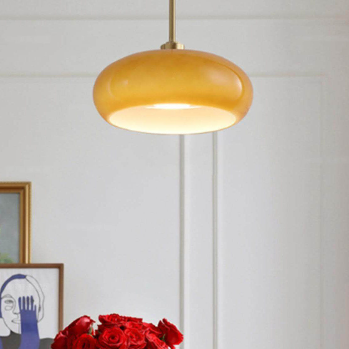Glazen Hanglamp Bol Ø27cm Messing Pendant Light Eetkamer Woonkamer Hal Retro Ronde Plafondverlichting | Sulvida
