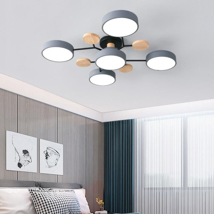 LED plafondlamp takkendesign Scandinavisch rond metaal hout wit groen grijs 89-111cm dimbaar woonkamer | Sulvida
