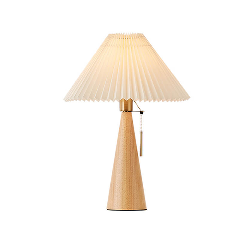 Japanse Tafellamp Hout met Plissékap Vintage LED E26 35×48cm Sfeerlicht Woonkamer Slaapkamer Nachtkastje | Sulvida