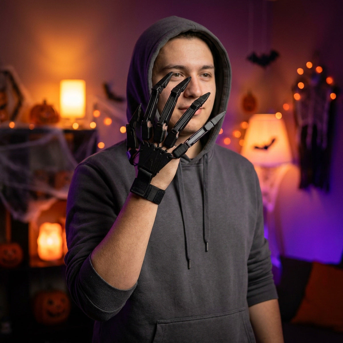 Gelede Vingerextensies Halloween Zwart Wit Skeletklauwen Feesthandschoenen Bewegend Cosplay Accessoire | Sulvida