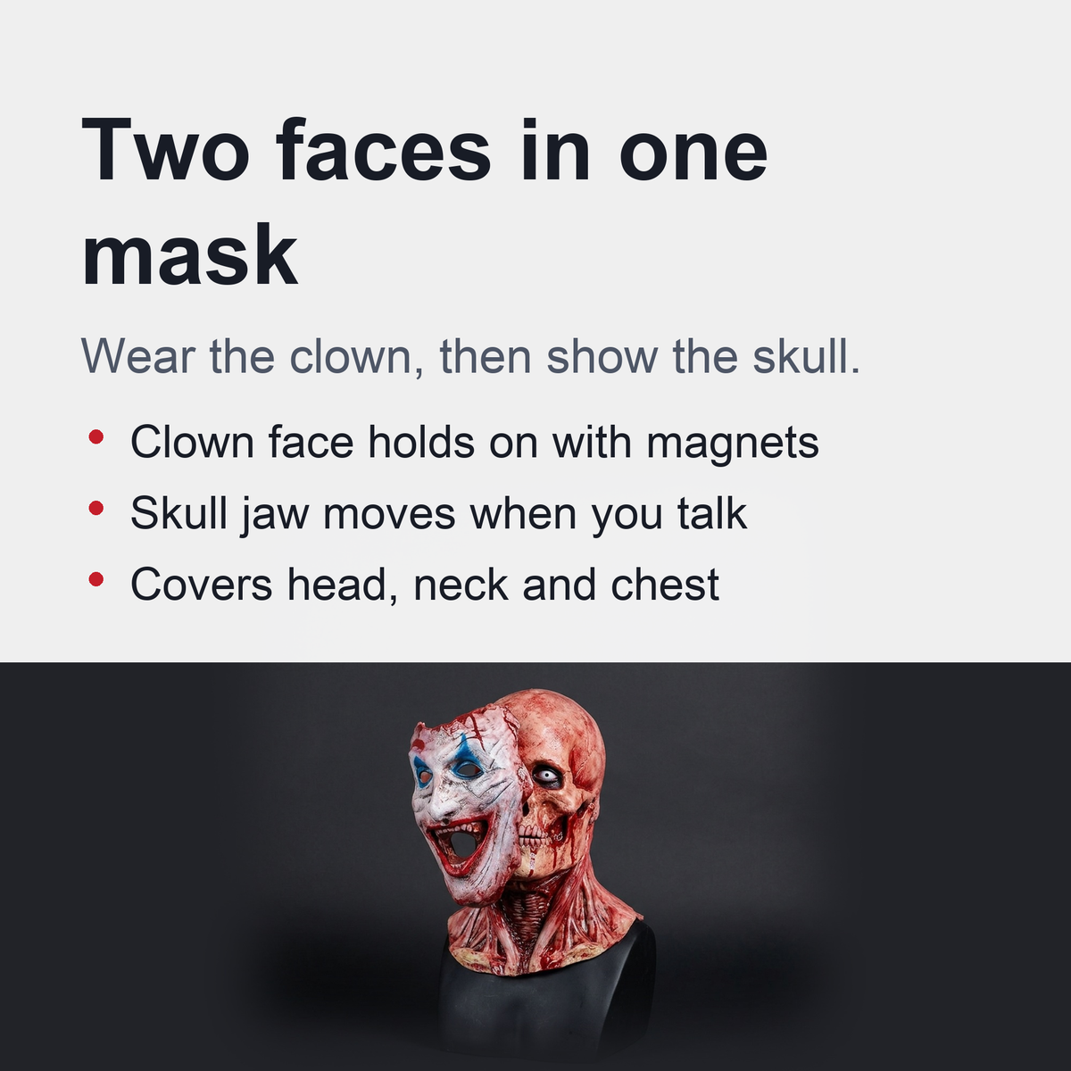 Dubbellaags Horror Masker met Verwisselbaar Clown en Schedel Gezicht voor Volwassenen Halloween Kostuum | Sulvida