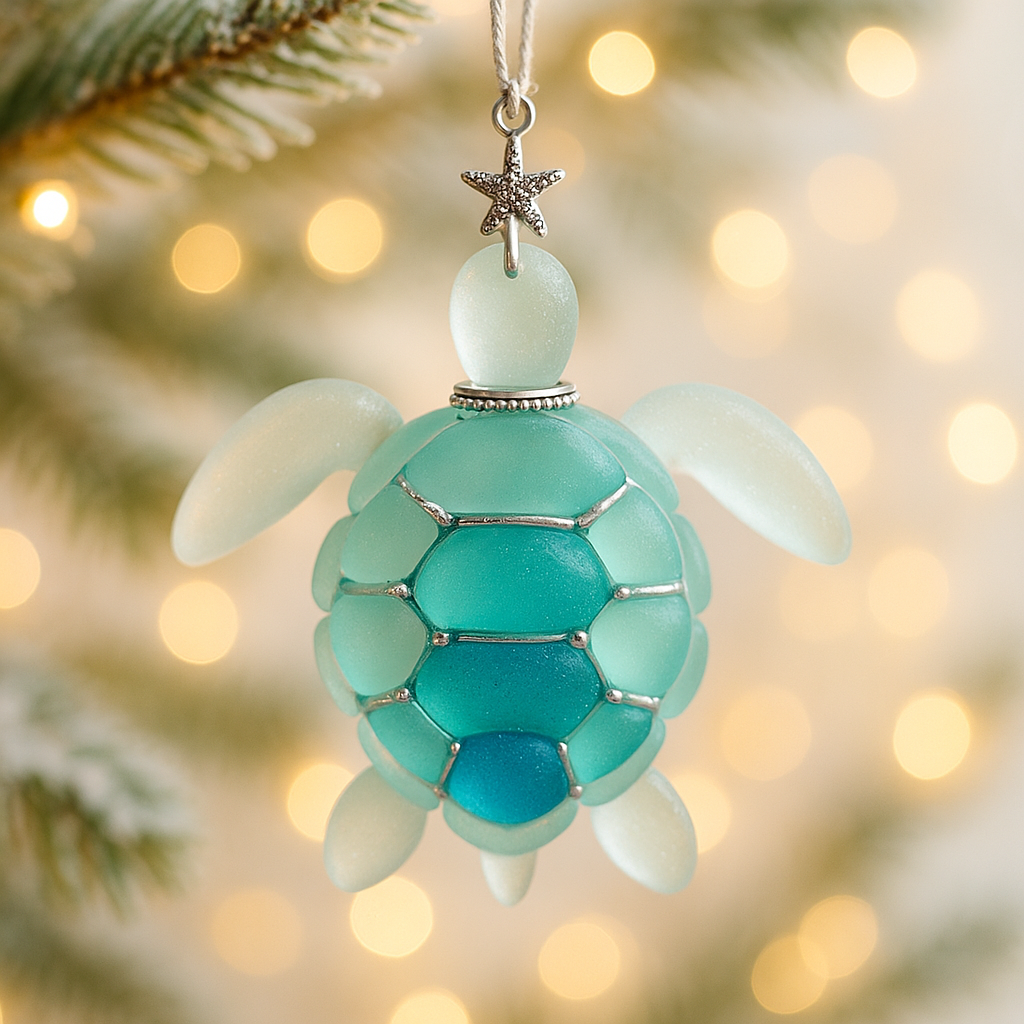 Adventskalender Oceaan met 24 Zee-ornamenten – Kerstdecoratie Schelpen Dolfijn Zeester Matglas Kerstboom | Sulvida