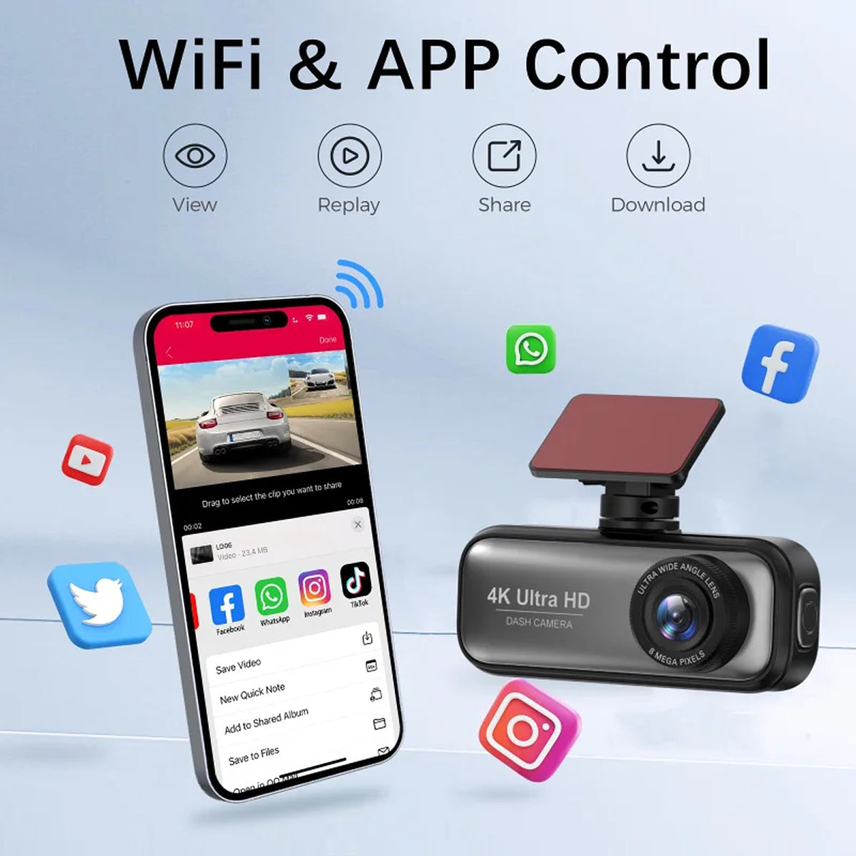 Dashcam 4K voor- en achter WiFi GPS 24/7 parkeerfunctie Sony-sensor nachtzicht dubbele camera auto dashboardcamera | Sulvida