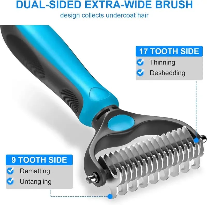 Brosse double face pour chiens et chats avec picots en acier inoxydable et peigne démêlant, pour un pelage doux et bien entretenu | Sulvida