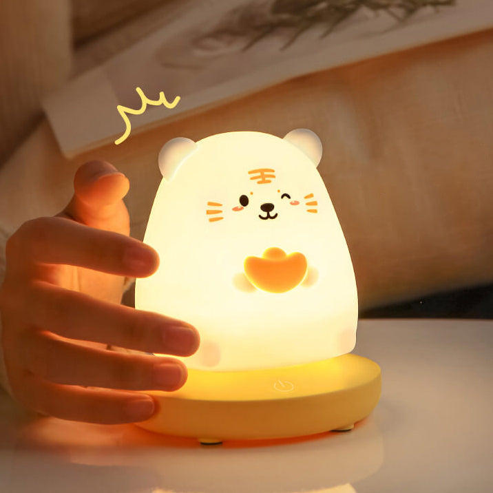 LED Nachtlampje Dierenfiguur Siliconen | Tijger Konijn Panda Varken Touch Bediening Soft Glow Kinderkamer Cadeau | Sulvida