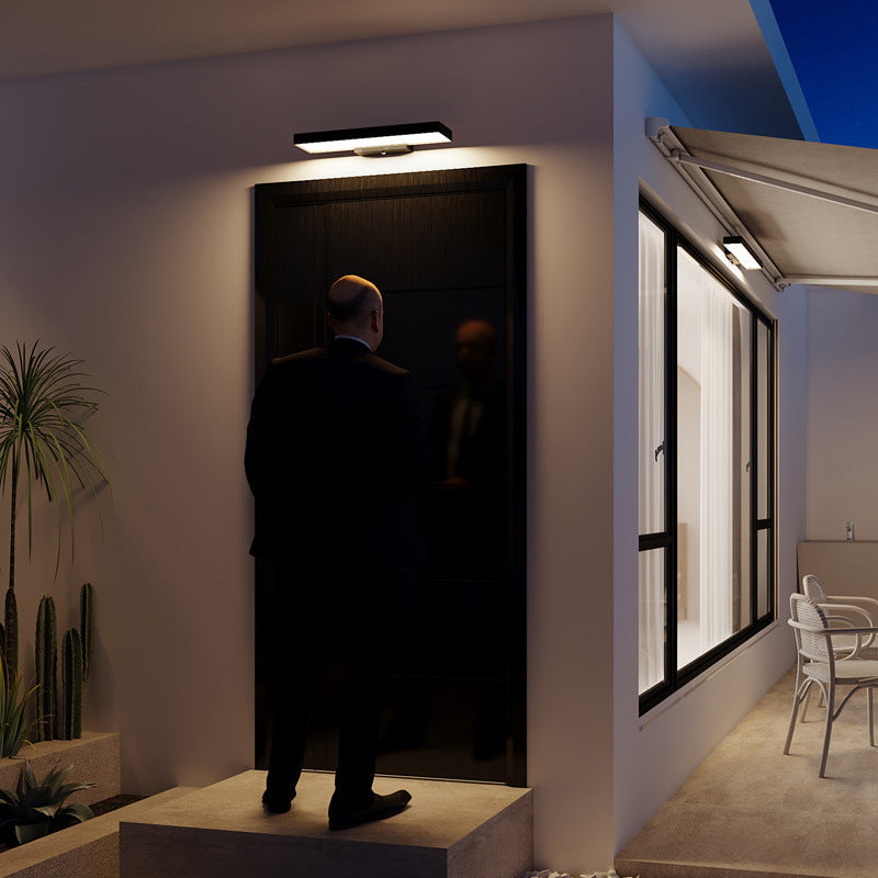 Rechthoekige LED Wandlamp Zwart RVS Waterdicht Bewegingsmelder Buitenverlichting Modern Design Tuin Gevel | Sulvida