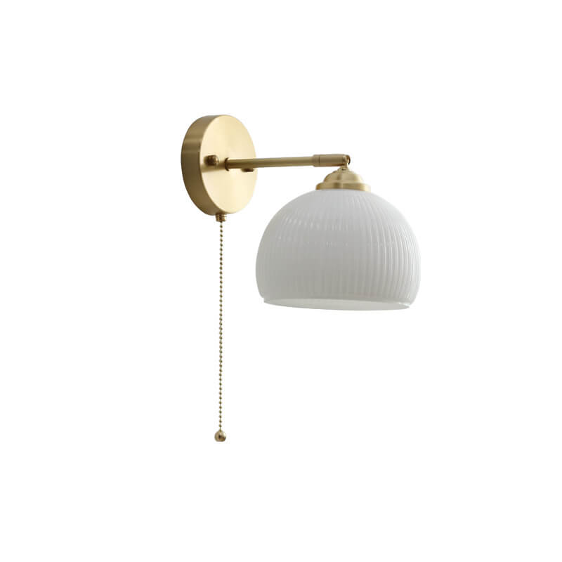 Wandlamp Gesatineerd Wit Glas Messing Trekschakelaar Moderne Slaapkamerverlichting Nordic Gestreept Design | Sulvida