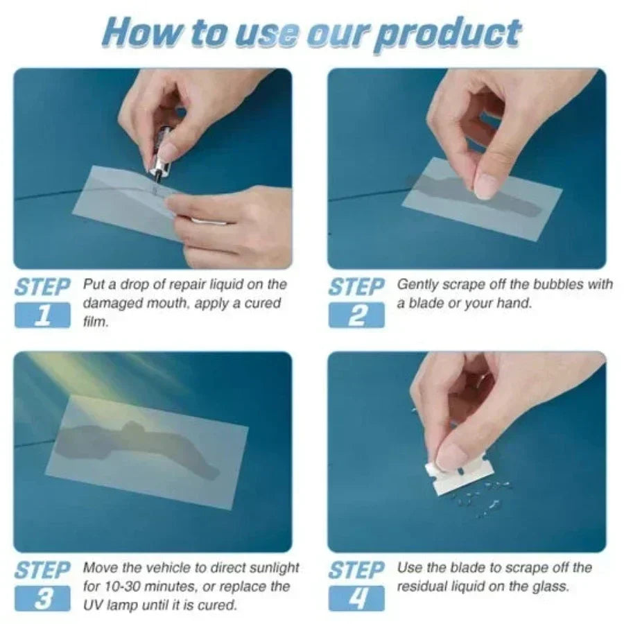 Kit de réparation du verre avec résine – Réparez rapidement et facilement les fissures dans le verre – Pour les pare-brise et les surfaces vitrées | Sulvida
