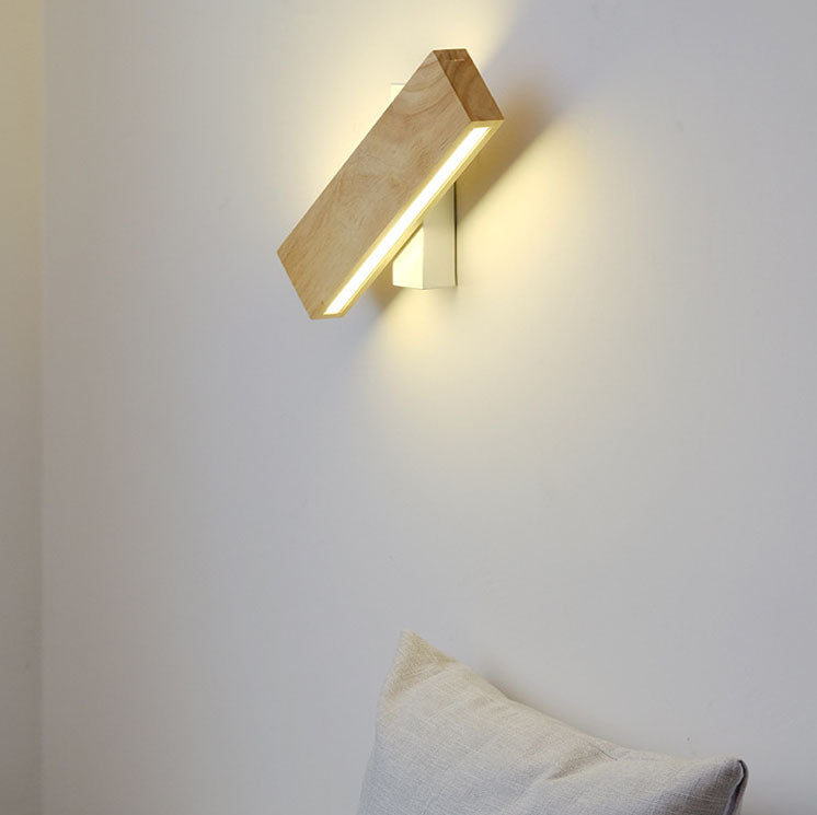 Houten wandlamp rechthoekig draaibaar met LED verlichting voor slaapkamer woonkamer gang modern design 22-52 cm | Sulvida