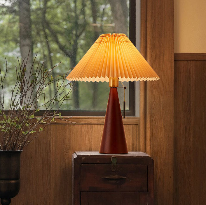 Japanse Tafellamp Hout met Plissékap Vintage LED E26 35×48cm Sfeerlicht Woonkamer Slaapkamer Nachtkastje | Sulvida