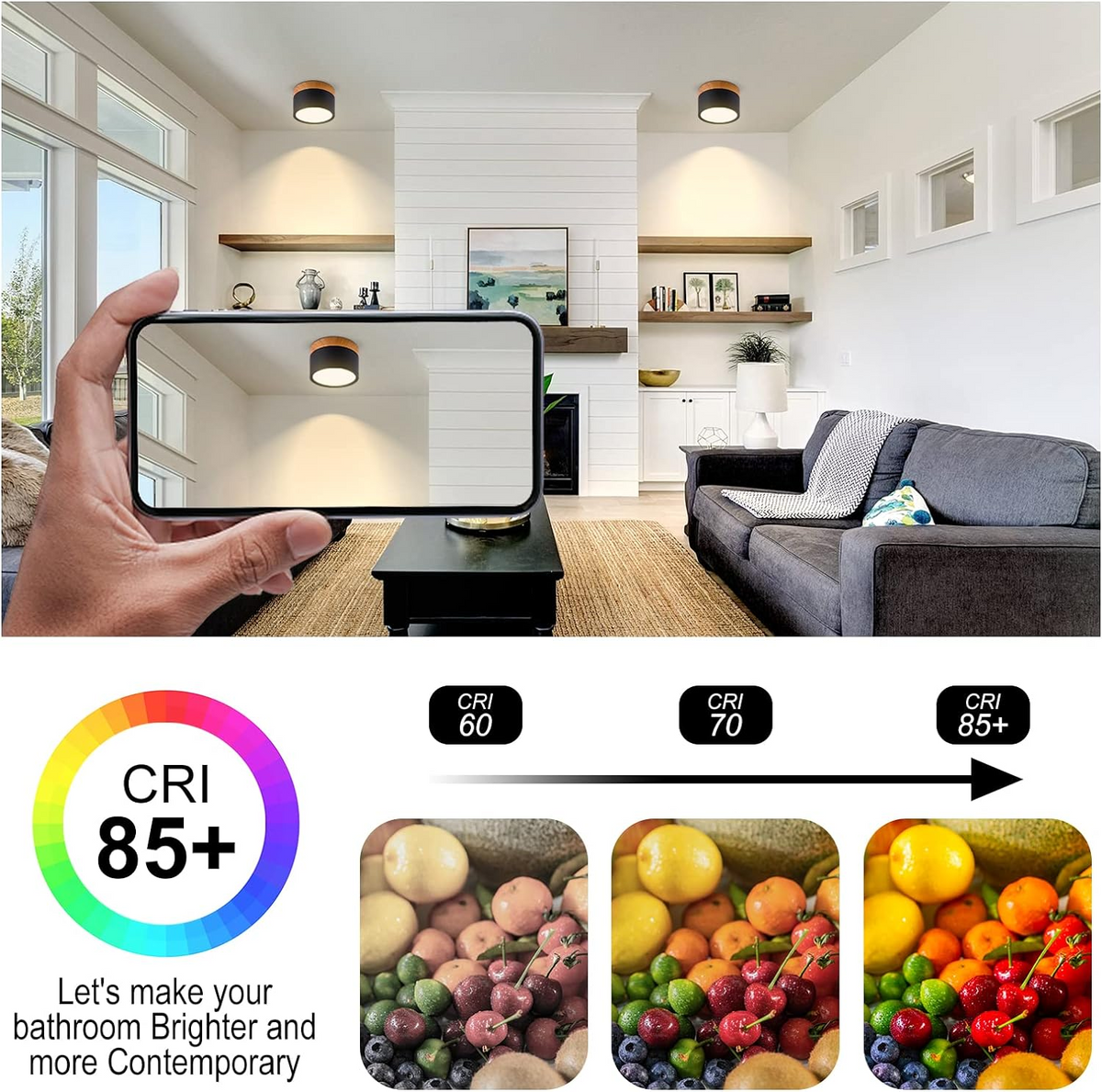 Compacte plafondspot aluminium hout rond warm wit LED verlichting hal woonkamer eetkamer modern Scandinavisch | Sulvida