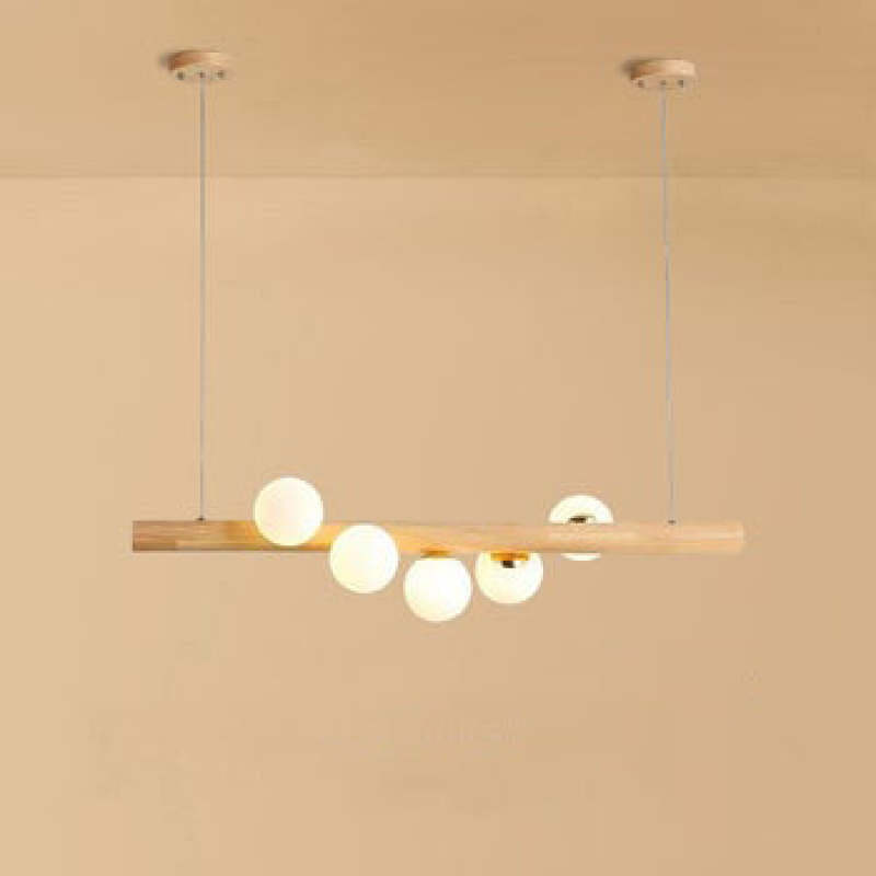 Glazen Hanglamp met Houten Ring Notenbruin Messing Eethoek Woonkamer Slaapkamer Sfeerverlichting Design | Sulvida