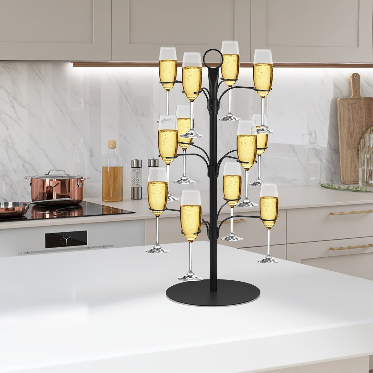 Metalen Glazenstandaard 12 Glazen Champagnehouder Drankenpresentatie Feesttafel Boomvorm Goud Zwart Stijlvol | Sulvida