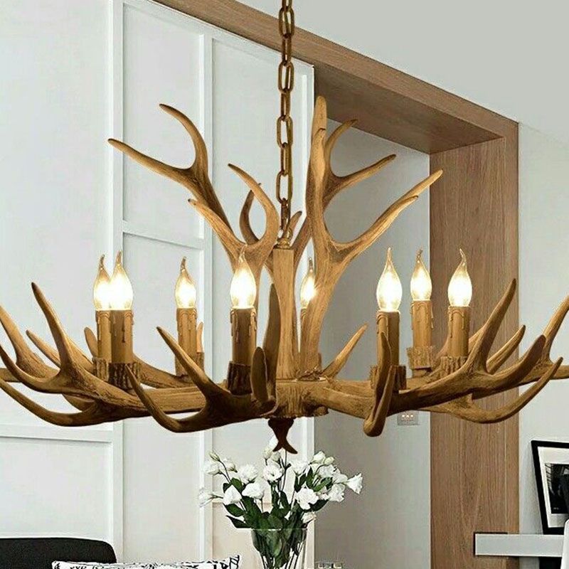 Kroonluchter Gewei Hars Metaal Vintage Rustiek Woonkamer Eetkamer Slaapkamer Hanglamp Landelijk Sfeerverlichting | Sulvida