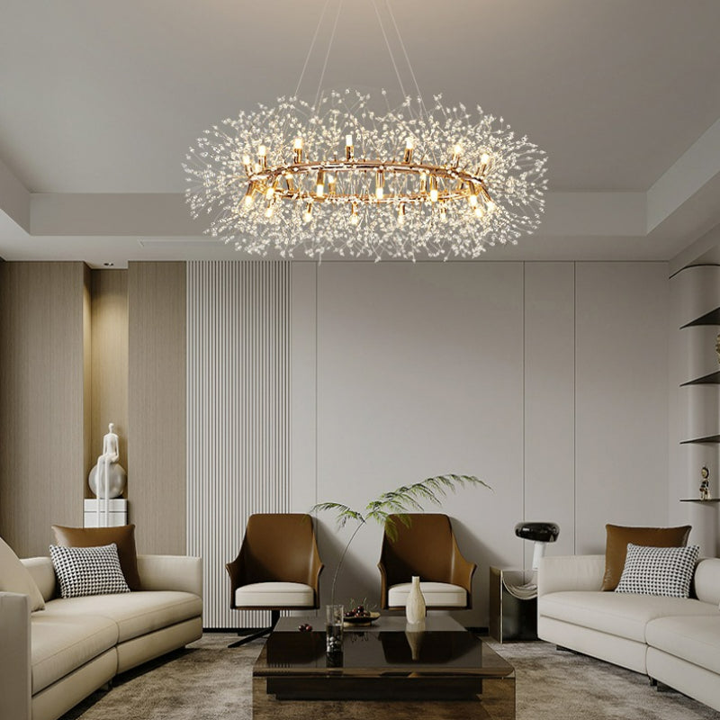Kristallen Hanglamp LED Goudkleurig Metaal Luxe Kroonluchter Eettafel Woonkamer Plafondverlichting Design | Sulvida