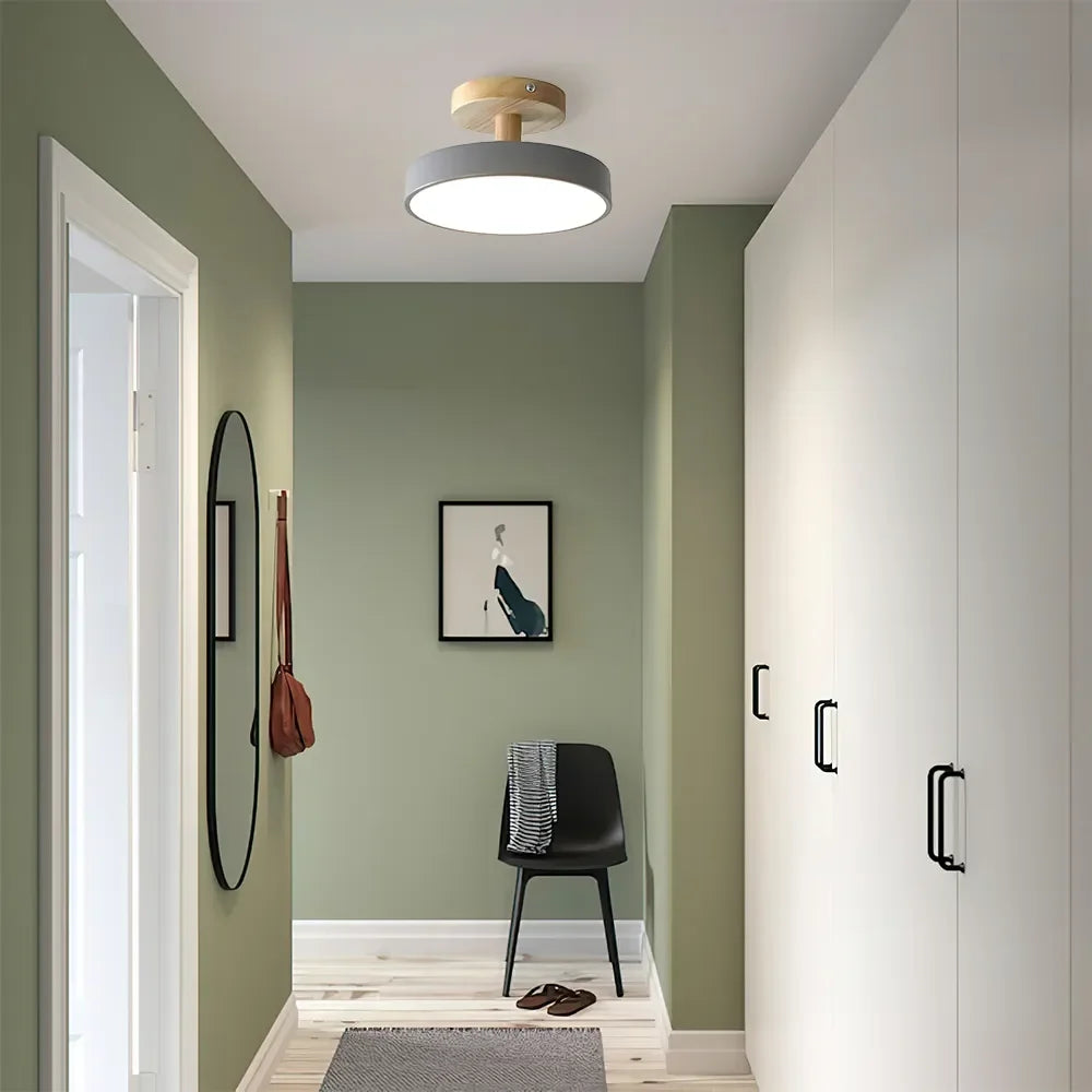 Plafondlamp met houten detail in pastelkleuren voor sfeerverlichting woonkamer slaapkamer gang LED 12W | Sulvida