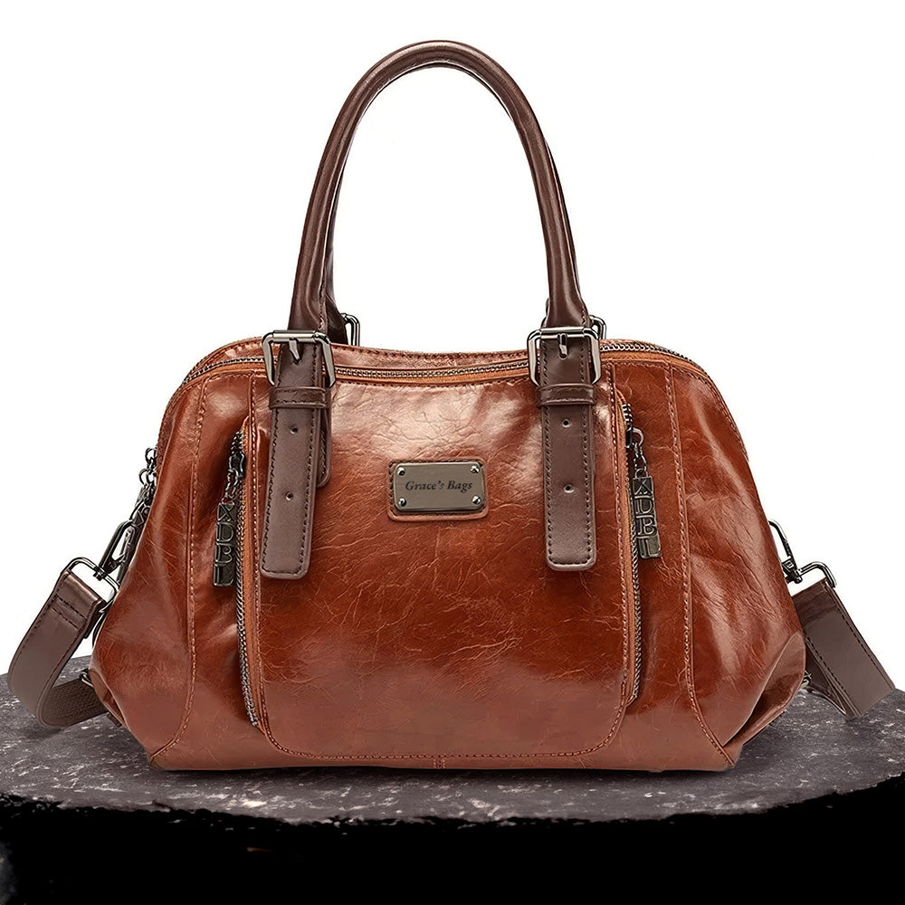 Luxe Leren Schoudertas Dames Bruin Zwart Groen Rood Elegante Handtas Magnetische Sluiting Verstelbaar | Sulvida