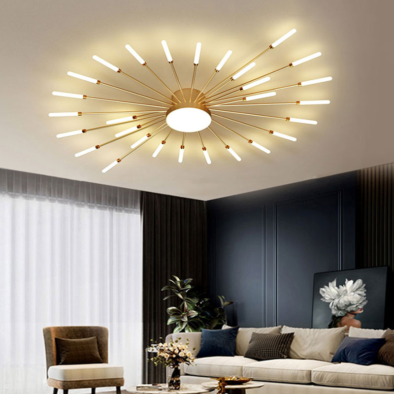 LED Plafondlamp Vuurwerk Metaal Acryl Zwart Goud Dimbaar Modern Design Woonkamer Slaapkamer Eetkamer Decoratief | Sulvida