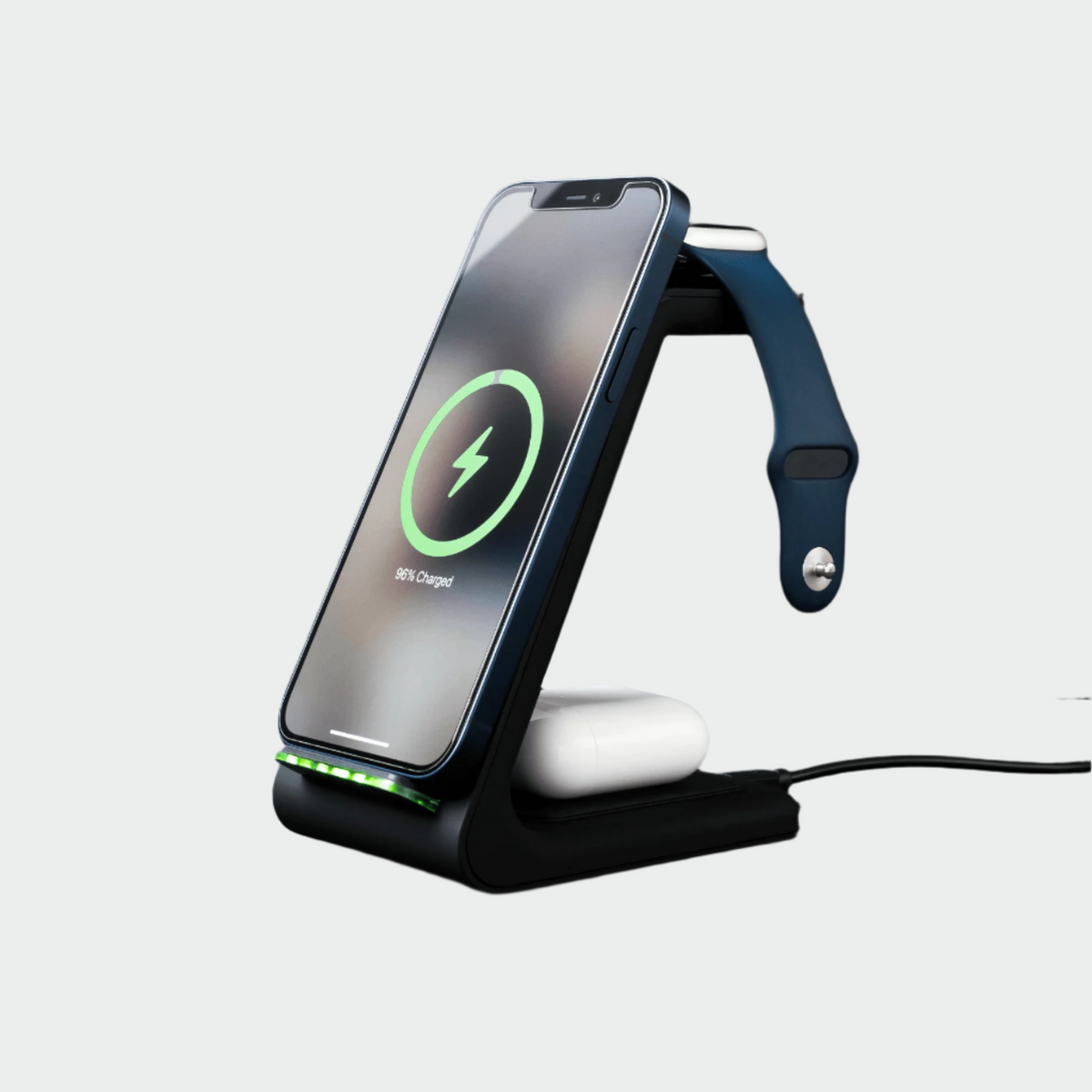 Kabellose 3-in-1-Ladestation für Smartphone, Smartwatch und Ohrhörer, 15W Schnellladen, Schwarz und Weiß, Homeoffice | Sulvida