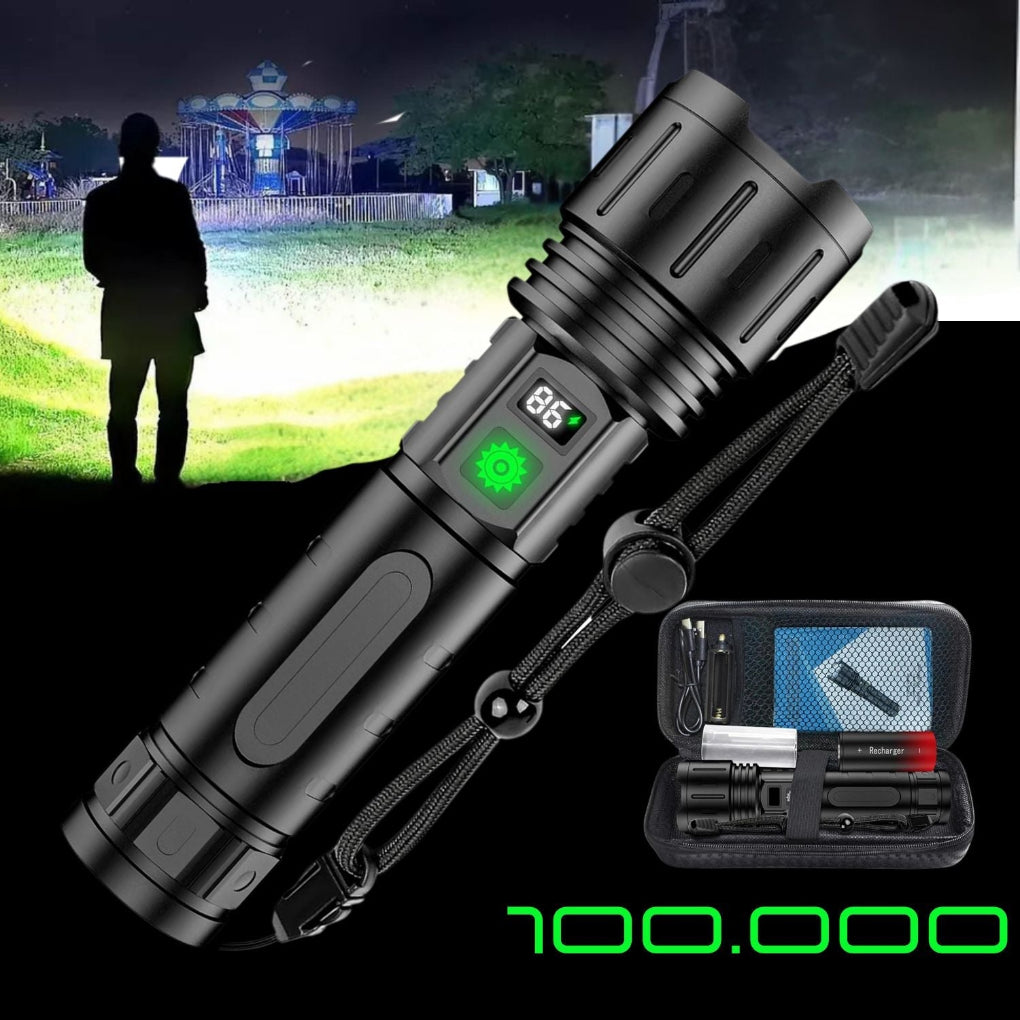 Oplaadbare LED Zaklamp 100000 Lumen Tactisch Waterdicht Aluminium Noodverlichting Kamperen Wandelen Outdoor | Sulvida