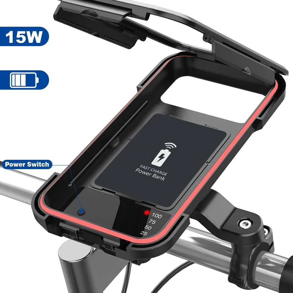 Waterdichte telefoonhouder fietsenstuur met oplaadmogelijkheid powerbank 5000 mAh 15W USB voor smartphone | Sulvida