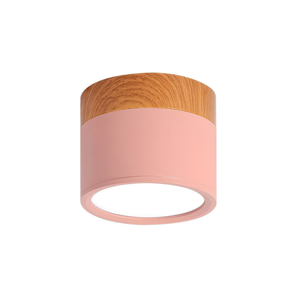 Compacte plafondspot aluminium hout rond warm wit LED verlichting hal woonkamer eetkamer modern Scandinavisch | Sulvida