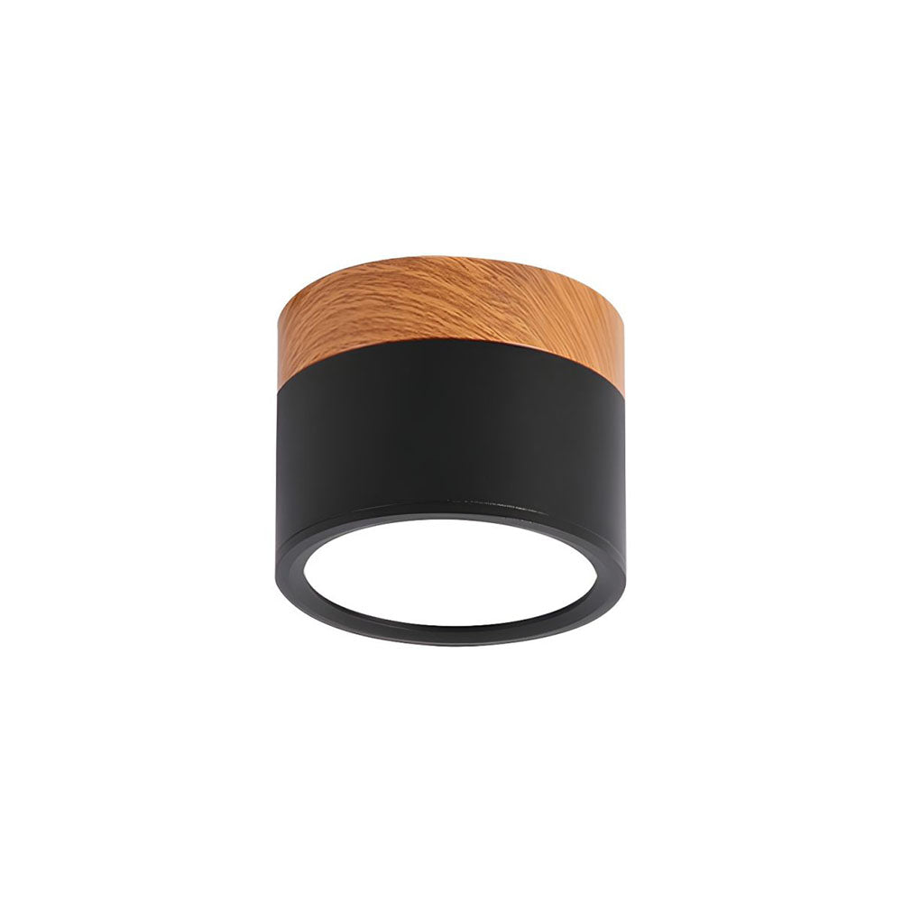 Compacte plafondspot aluminium hout rond warm wit LED verlichting hal woonkamer eetkamer modern Scandinavisch | Sulvida