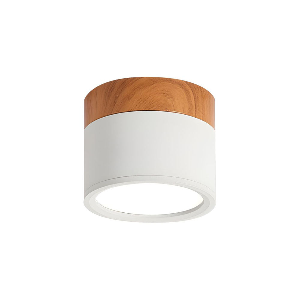 Compacte plafondspot aluminium hout rond warm wit LED verlichting hal woonkamer eetkamer modern Scandinavisch | Sulvida