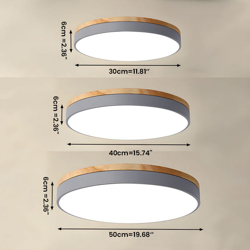 Ronde houten plafondlamp LED 30/40/50 cm dimbaar met afstandsbediening natuurhout wit geel roze blauw | Sulvida