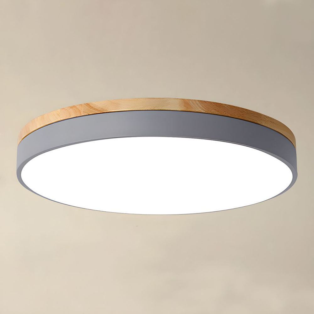 Ronde houten plafondlamp LED 30/40/50 cm dimbaar met afstandsbediening natuurhout wit geel roze blauw | Sulvida