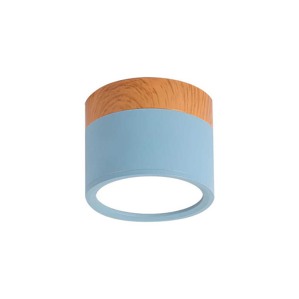 Compacte plafondspot aluminium hout rond warm wit LED verlichting hal woonkamer eetkamer modern Scandinavisch | Sulvida