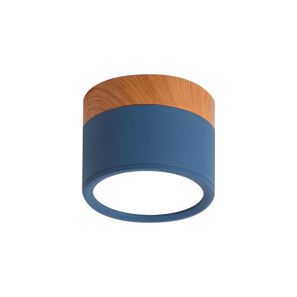 Compacte plafondspot aluminium hout rond warm wit LED verlichting hal woonkamer eetkamer modern Scandinavisch | Sulvida