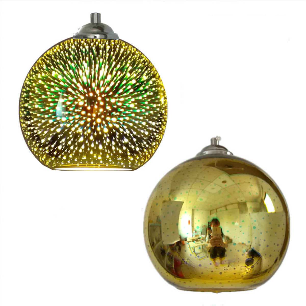 Glazen hanglamp met 3D vuurwerkeffect modern koepelontwerp metalen fitting sfeervol lichtpunt woonkamer eetkamer | Sulvida