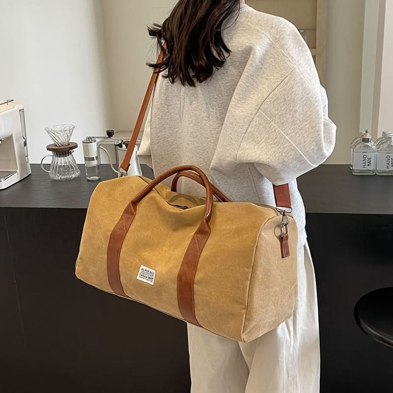 Sac de week-end vintage avec bandoulière renforcée et plusieurs compartiments, sac de voyage en toile 50 cm, vert, noir, kaki | Sulvida