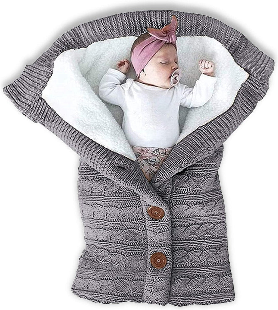 Gebreide Baby Winterslaapzak 0-12 Maanden met Knopen Wollen Voetenzak Warm Beige Babynestje Cocon Inbakerdeken | Sulvida