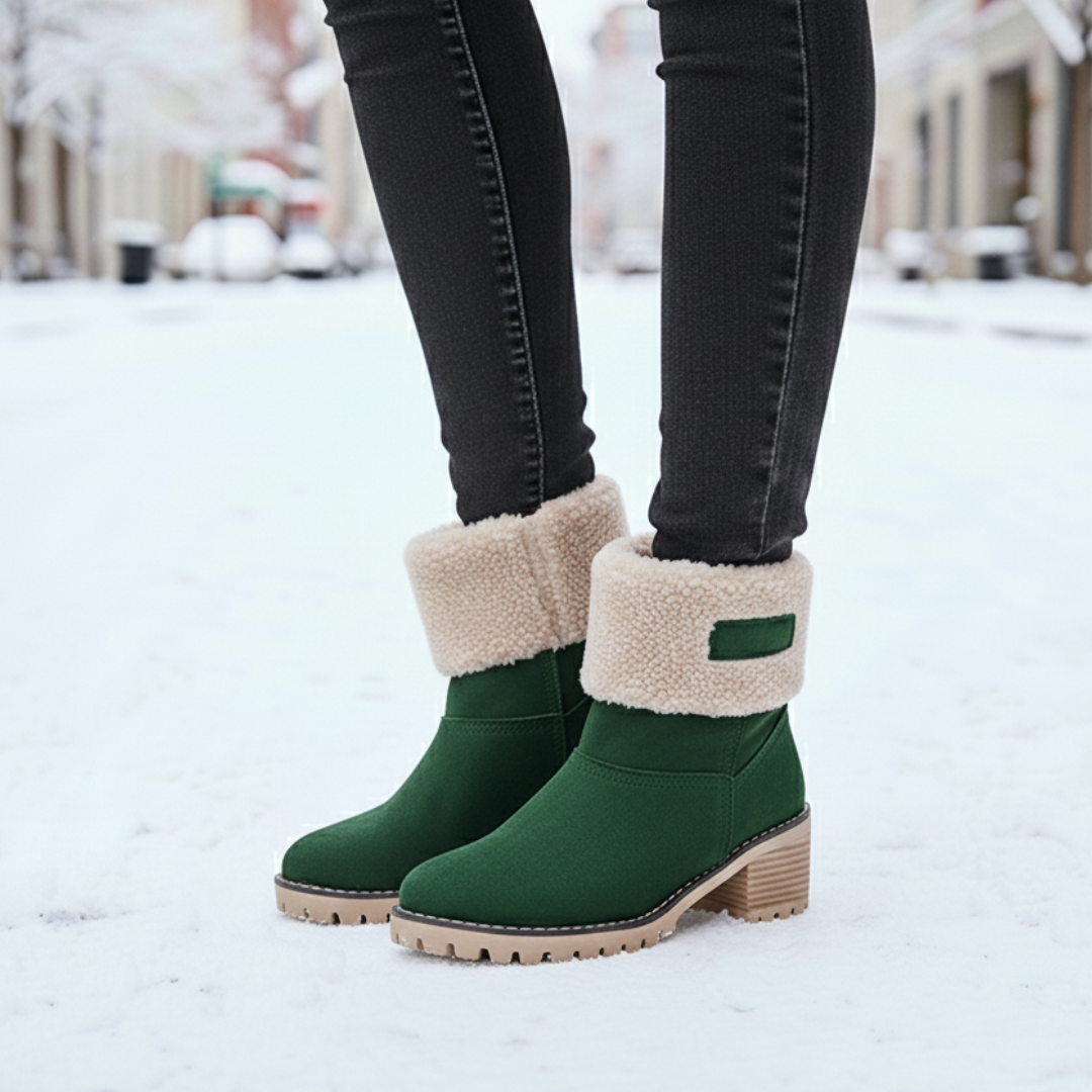 Gevoerde Winterlaarzen Dames Enkellaars Blokkhak Antislip Suède-Look Wandelen Warme Winterschoenen Outdoor | Sulvida