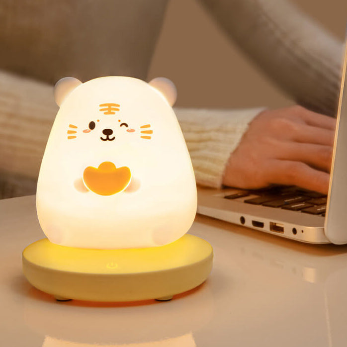 LED Nachtlampje Dierenfiguur Siliconen | Tijger Konijn Panda Varken Touch Bediening Soft Glow Kinderkamer Cadeau | Sulvida