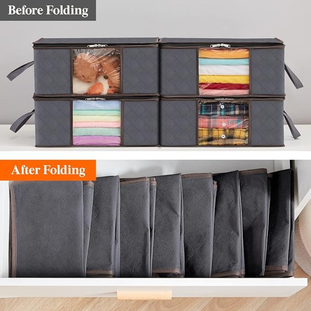Opbergtas XXL voor kleding dekbedden dekens overtrekken ondergoed 60x40x35 cm opvouwbaar transparant venster | Sulvida