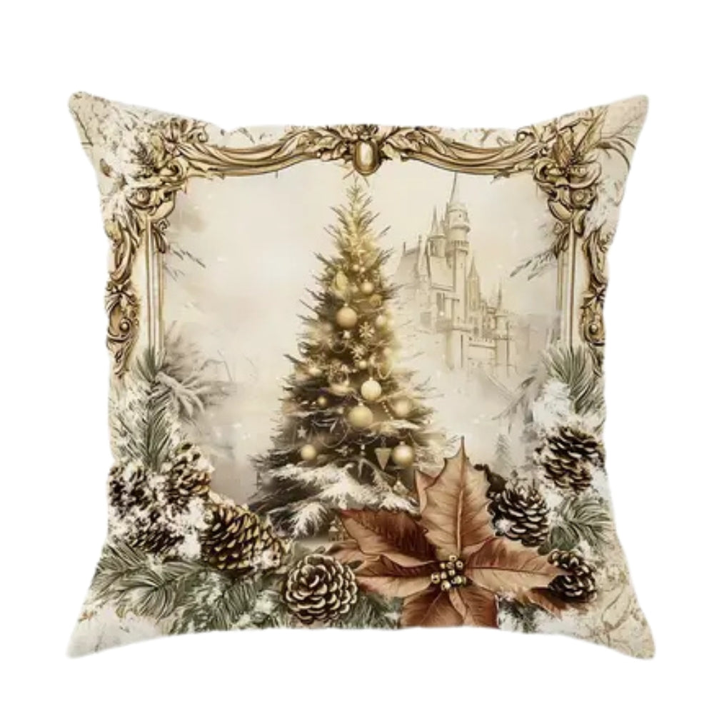 Fluwelen Kerstkussenhoes 45x45 cm Goudkleurig Kerstman Rendier Boom Strik Feestelijk Decoratief Sierkussen | Sulvida