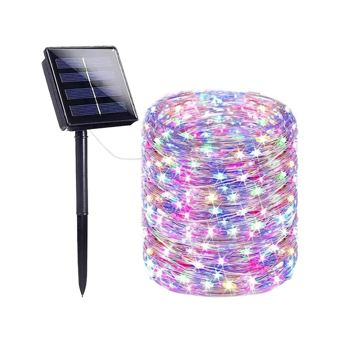 Guirlande solaire de 30 mètres avec 300 LED, blanc chaud, blanc froid ou multicolore, éclairage d'ambiance étanche pour le jardin | Sulvida