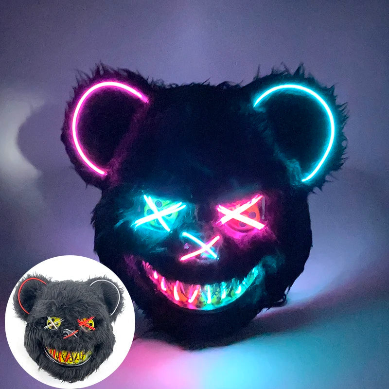 Verlicht Pluche Horrormasker Beer of Konijn met Neon Draad voor Feesten en Halloween Verkleedkleding | Sulvida