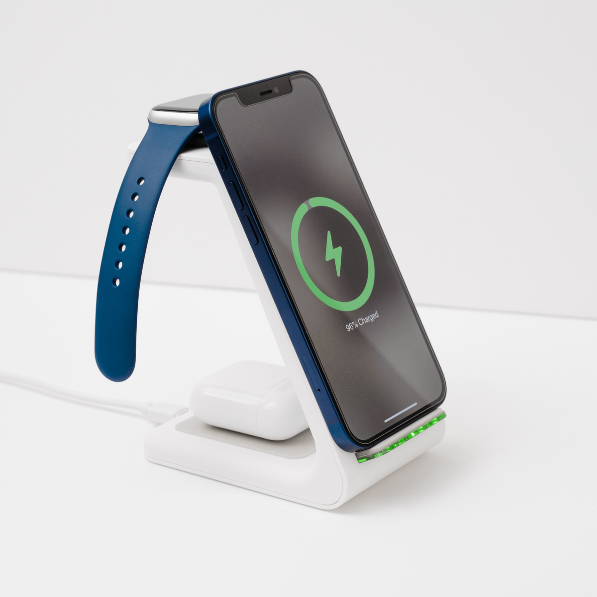 Kabellose 3-in-1-Ladestation für Smartphone, Smartwatch und Ohrhörer, 15W Schnellladen, Schwarz und Weiß, Homeoffice | Sulvida